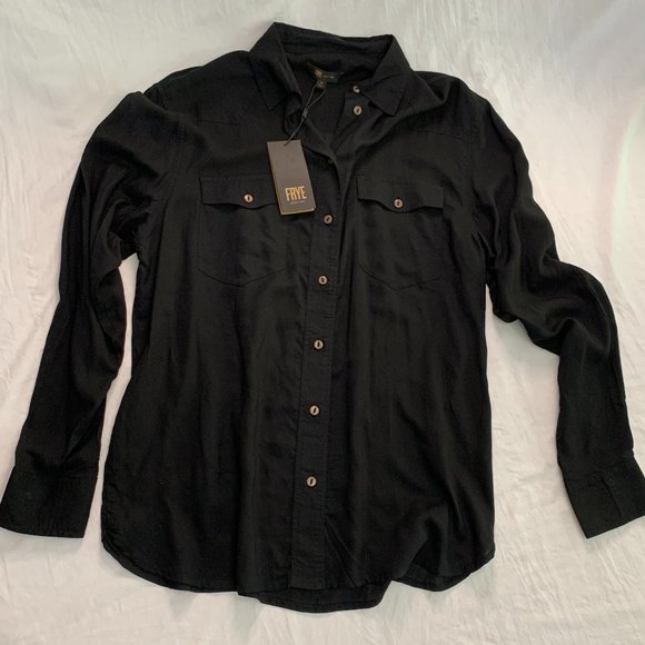 Frye Lightweight Button Up Western Rodeo Sheer Women’s Black Long Sleeve Medium - Picture 3 of 13